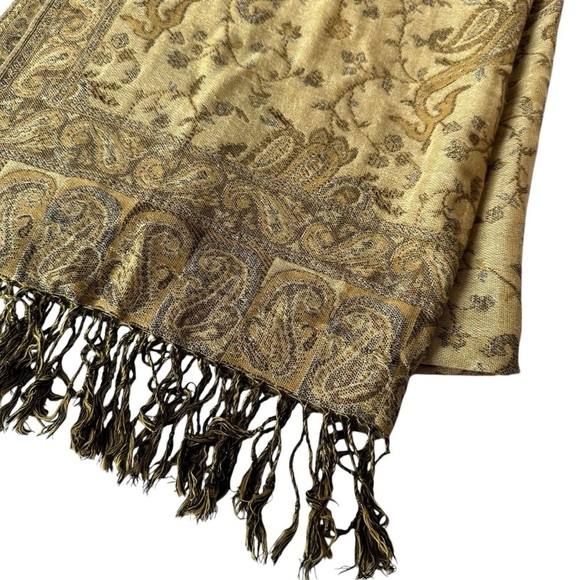 Pashmina Oversized Silk-Blend Scarf, Tan and Brown - Picture 2 of 6